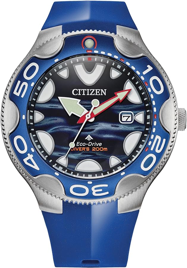 Citizen Promaster Dive Eco Drive Orca Watch, Stainless Steel Case,Light Blue Polyurethane Strap, 3 Hand, ISO Compliant (Model:BN0238-02L)