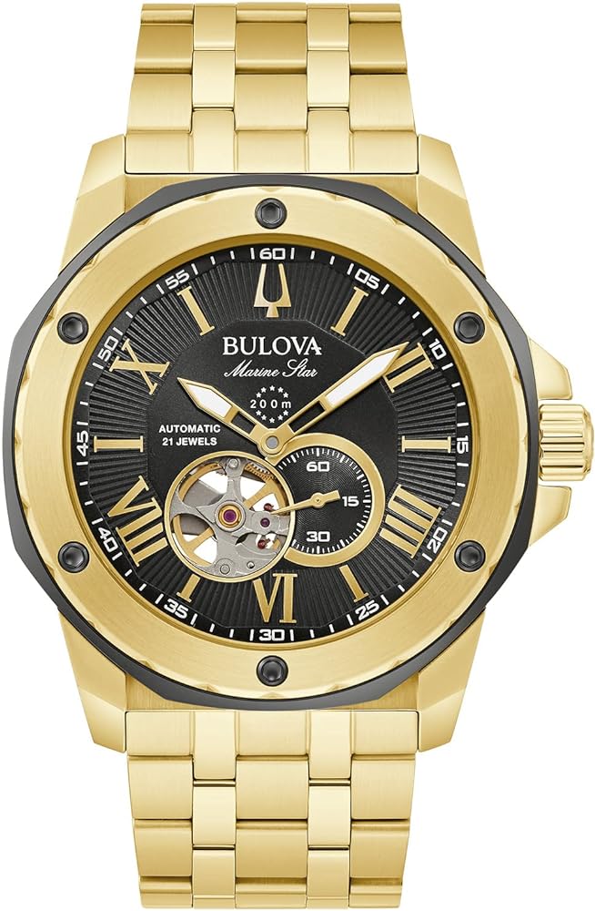 Bulova Men's Marine Star Black and Gold-Tone Bracelet Watch | 45mm | 98A273