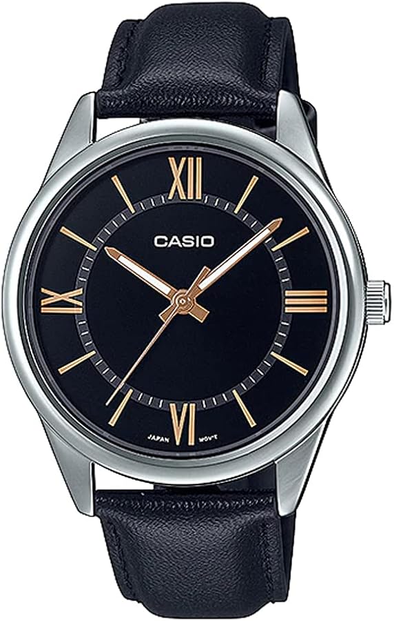 Casio MTP-V005L-1B5 Men's Standard Analog Black Leather Band Roman Black Dial Watch