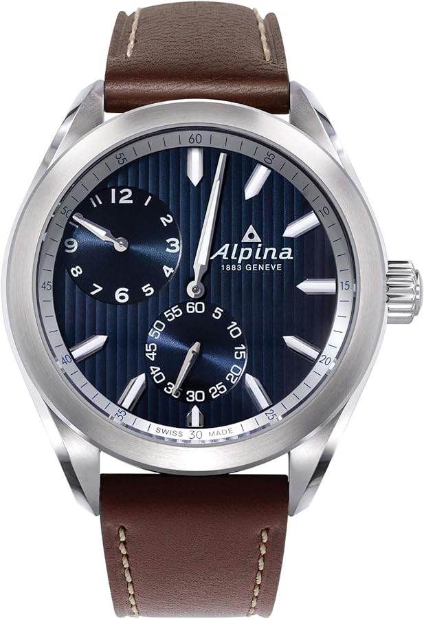 Alpina Men's Alpiner Regulator Stainless Steel Swiss Automatic Sport Watch with Leather Strap, Brown, 45mm (Model: AL-650NNS5E6), Silver