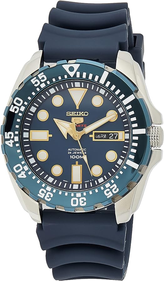 SEIKO Men's Year-Round Acciaio INOX Automatic Watch with Rubber Strap, Blue, 20 (Model: SRP605K2)