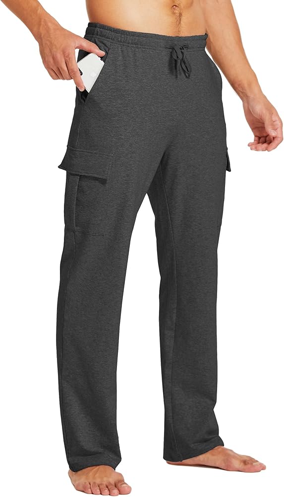 Willit Men's Cotton Yoga Sweatpants Athletic Lounge Pants Cargo Open Bottom Joggers Straight Leg Casual with Pockets