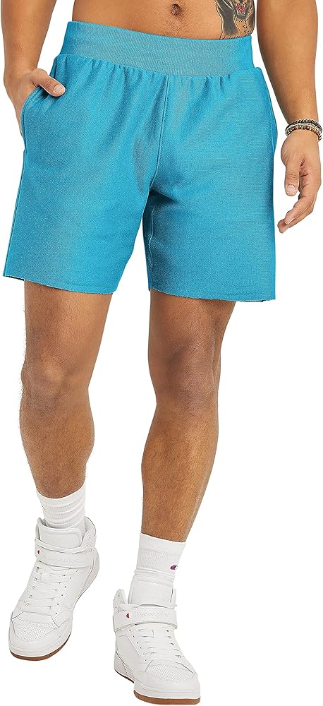 Champion mens Reverse Weave Fleece Cut Off Shorts, Fleece Shorts, Raw Hem Fleece Shorts, 7"