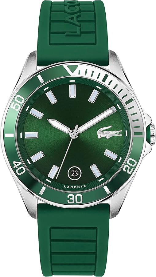 Lacoste Tiebreaker Men's Quartz 2011263 Stainless Steel Case and Silicone Strap Watch, Color: Green