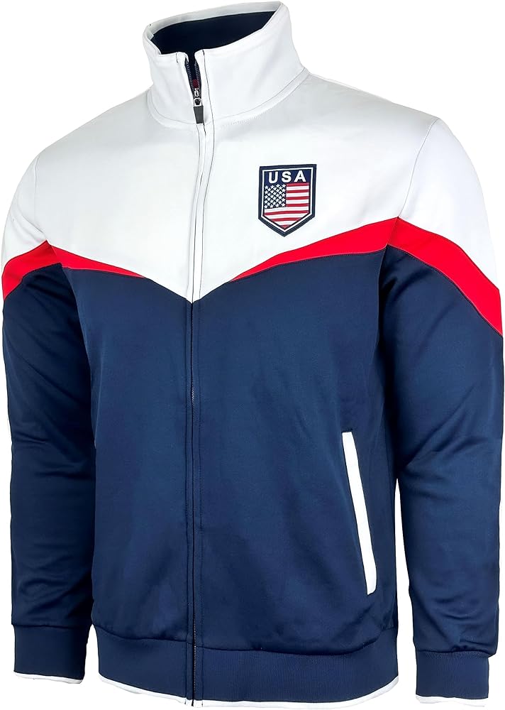 Men's USA Track Jacket, U.S Full Zip Sweater Jacket With Zipper Pockets