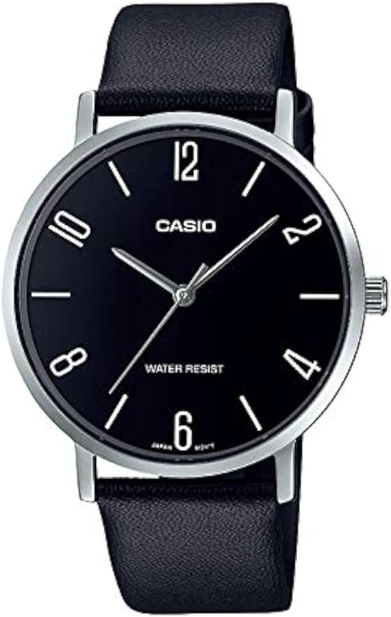 Casio MTP-VT01L-1B2 Men's Minimalistic Black Dial Black Leather Band Analog Watch