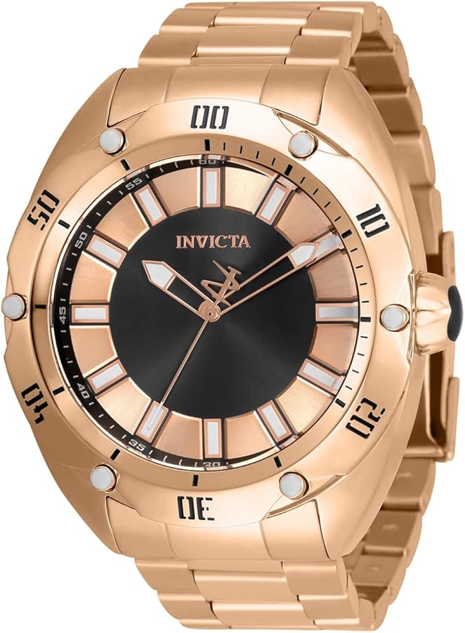 Invicta Men's 33759 Venom Quartz 3 Hand Rose Gold, Black Dial Watch