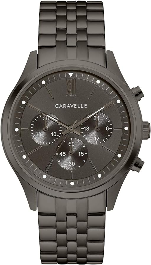 Caravelle by Bulova Men's Dress 6-Hand Chronograph Quartz Gunmetal Ion Plated Stainless Steel Watch, Gray Dial, 44mm Style: 45A141