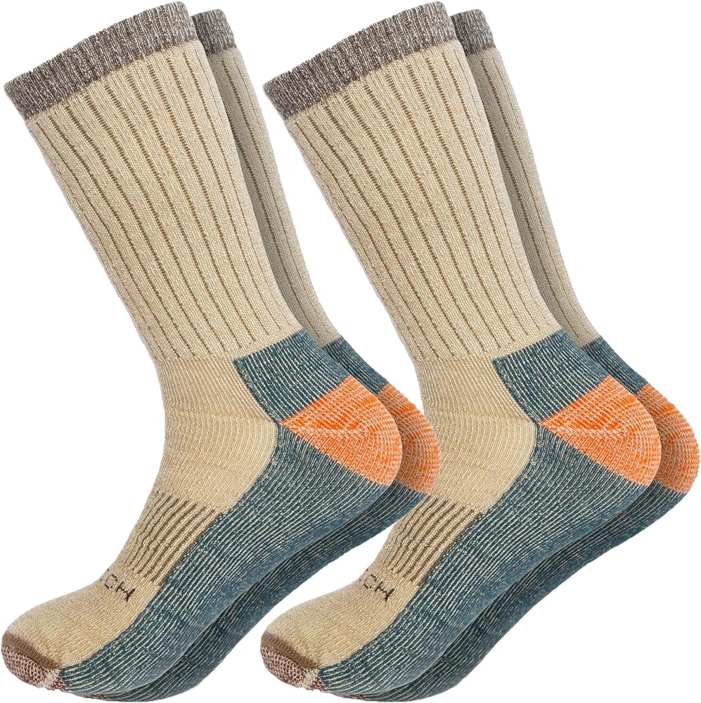 Woolrich Merino Wool Socks for Men - Made in USA, Crew Hiking Sock, Made of 78% Merino Lambswool w/Padded Arch, 2 Pairs