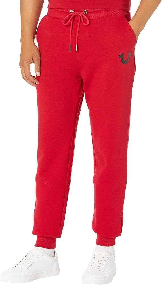 True Religion Men's Metallic Horseshoe Jogger, True Red, Large