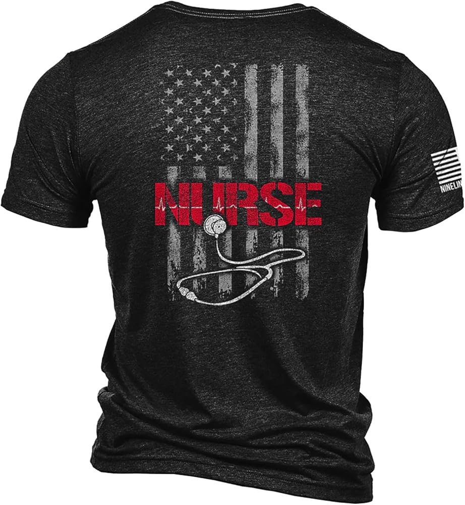 Nine Line Stethoscope Flag Nurses Front Line Heroes Unisex T-Shirt - Patriotic Shirt American Flag Dropline Logo