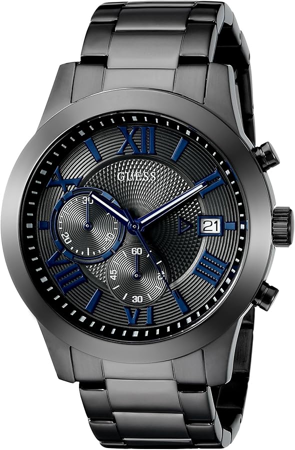 GUESS Stainless Steel Gunmetal Chronograph Bracelet Watch with Date. Color: Gunmetal (Model: U0668G2)