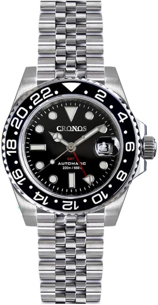 Cronos NH34 Automatic Classic GMT Watch Bidirectional Ceramic Bezel Sapphire Glass 20 ATM Stainless Steel Dress Men Watches