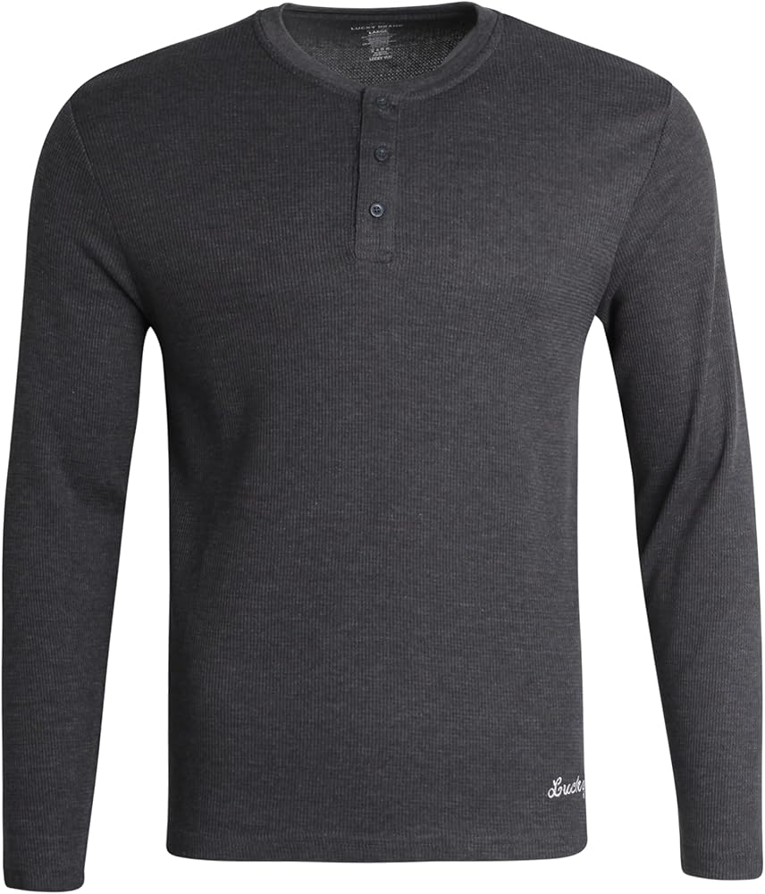 Lucky Brand Mens Long Sleeve Waffle Knit Henley Top