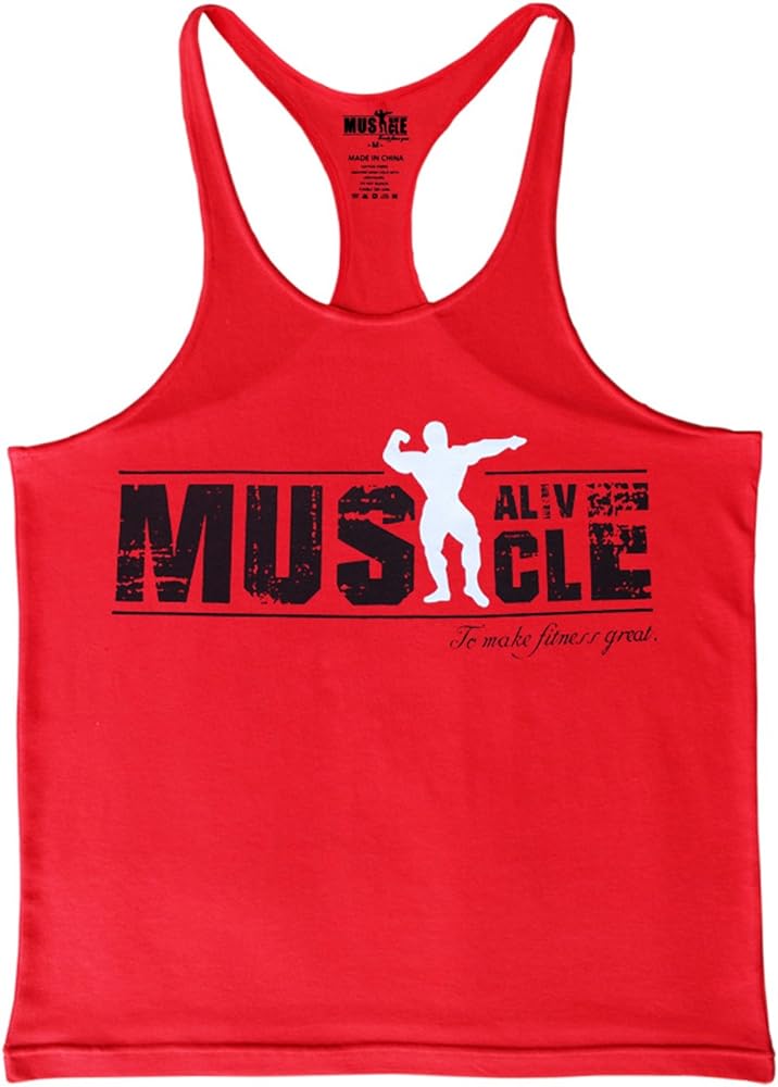 Muscle Alive Mens Bodybuilding Stringer Tank Tops Cotton Racerback