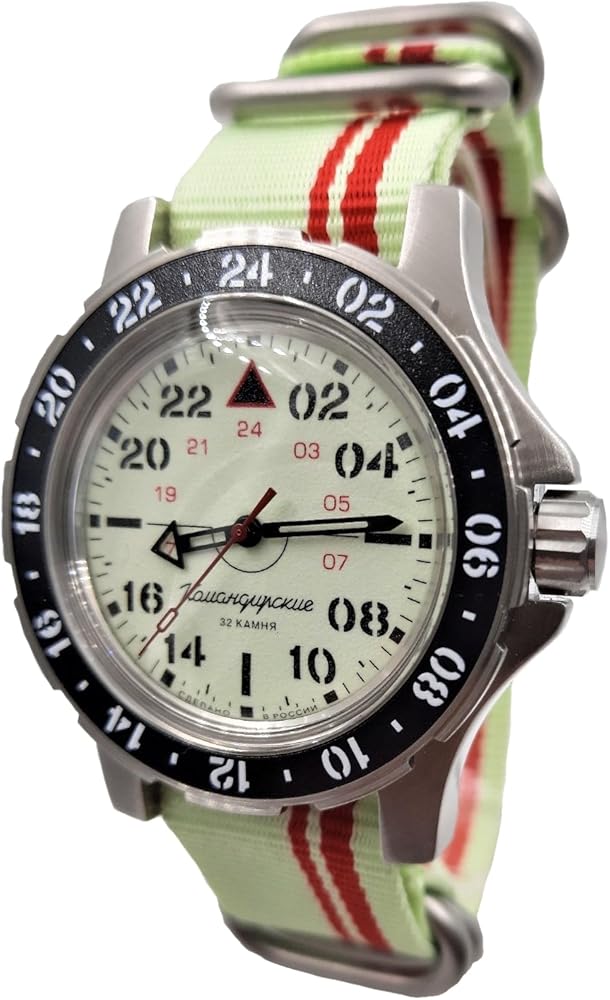 Vostok Original Mens Watch Komandirskie 18011B Series “Pilot” Mechanical Self-Winding 24-Hours Luminous Dial Water Proof 200m