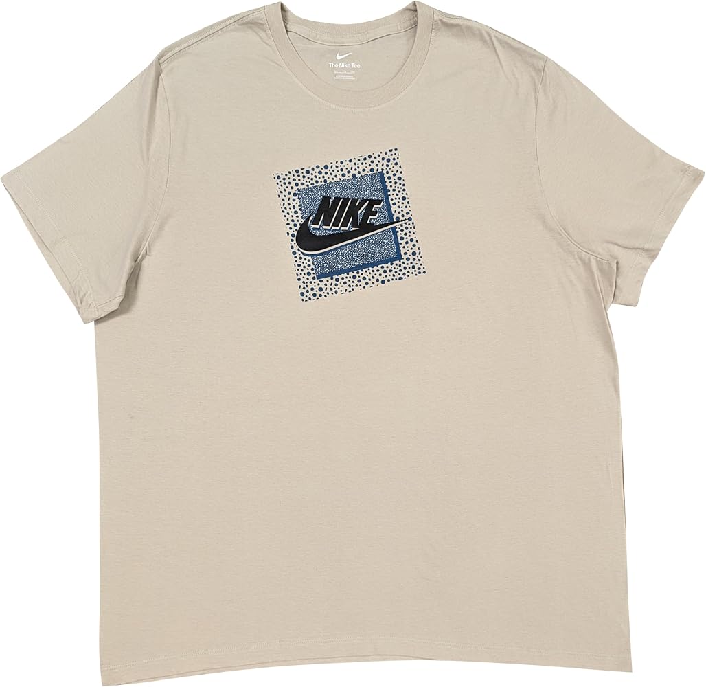 Nike Sportswear Mens Logo T-Shirt (XX-Large, Beige/Blue Box)