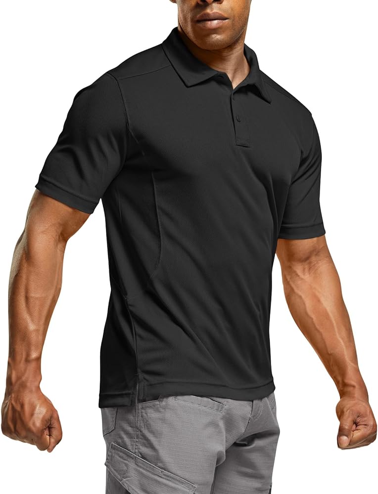 CQR Men's Polo Shirt, Long and Short Sleeve Tactical Shirts, Dry Fit Lightweight Golf Shirts, Outdoor UPF 50+ Pique Shirt