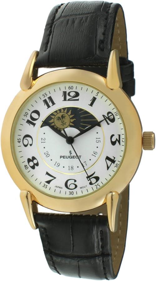 Peugeot Men's 14k Gold Plated Vintage Leather Dress Watch