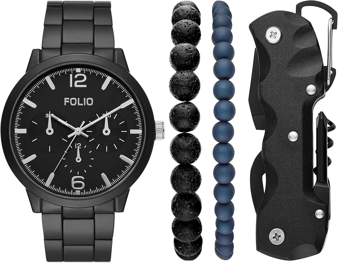 Folio Men's -Tone Watch, Bracelet and Accessories Gift Set