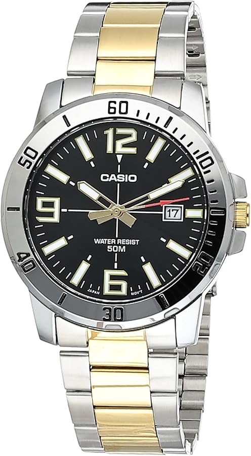 Caso MTP-VD01SG-1BV Men's Two Tone Stainless Steel Black Dial Casual Analog Sporty Watch