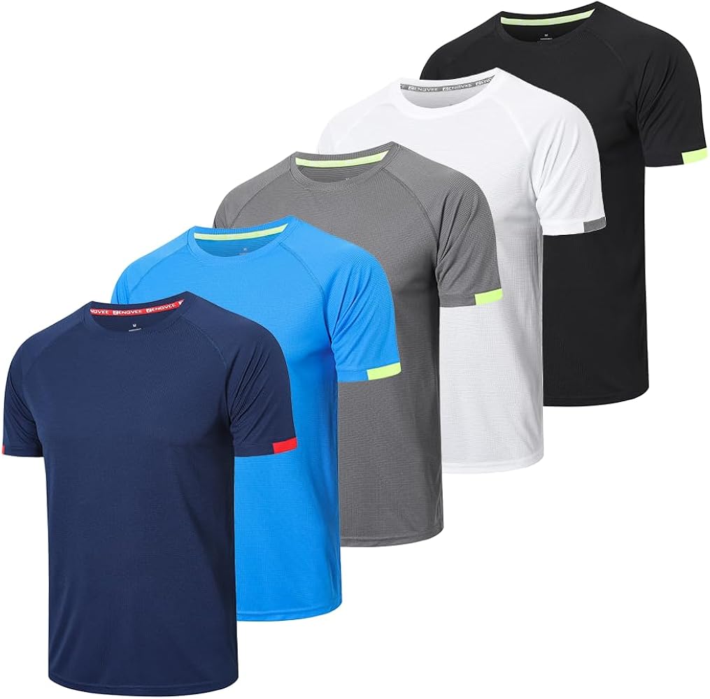 5 Pack Workout Shirts for Men Dry-Fit Crew Neck Short Sleeve Tee Tops Moisture Wicking Athletic Light Gym T-Shirts