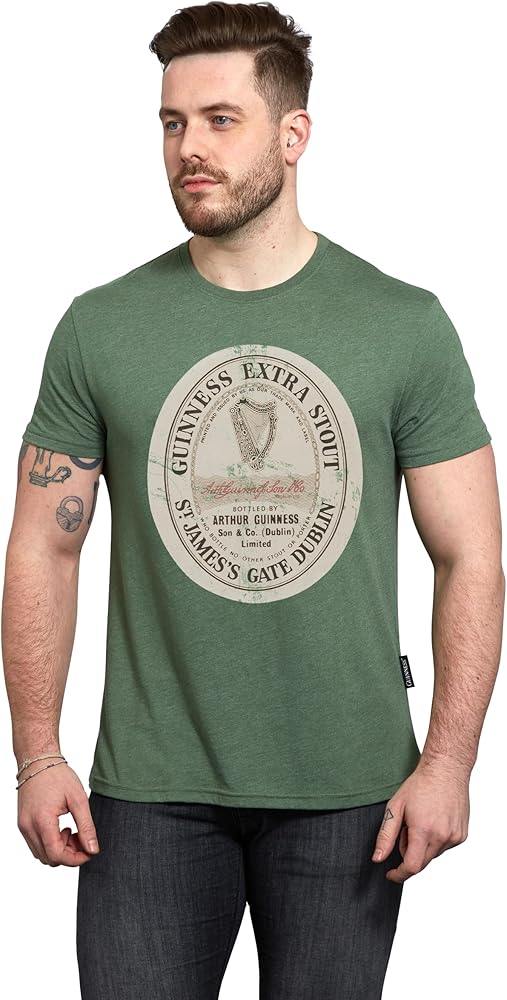 Guinness Green Irish Label Beer Mens Distressed Tshirt | Official Merchandise Gaelic tees Unisex