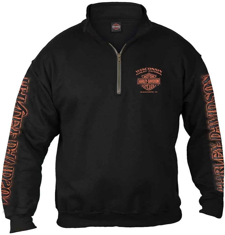 Harley-Davidson Men's Eagle Piston 1/4 Zip Cadet Pullover Sweatshirt - Black