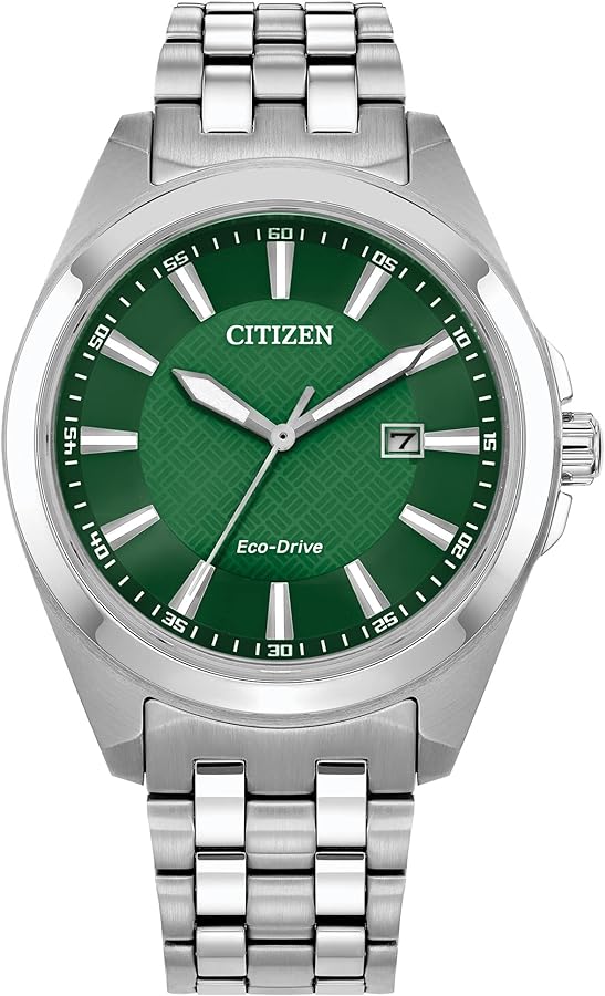 Citizen Men's Eco-Drive Classic Peyton Watch, 3-Hand Date, Sapphire Crystal, Luminous Markers, Silver/Green Dial