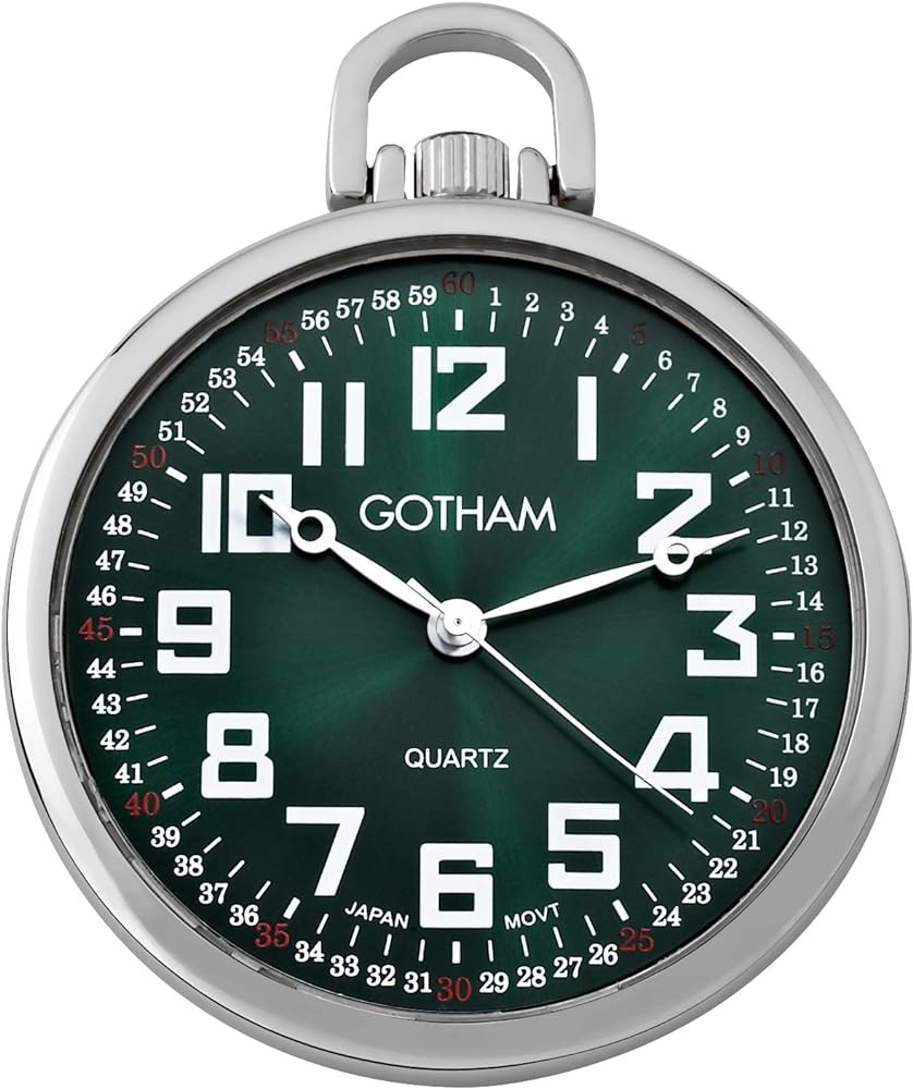 Gotham Men's Silver-Tone Ultra Thin Railroad Open Face Quartz Pocket Watch # GWC15027SG