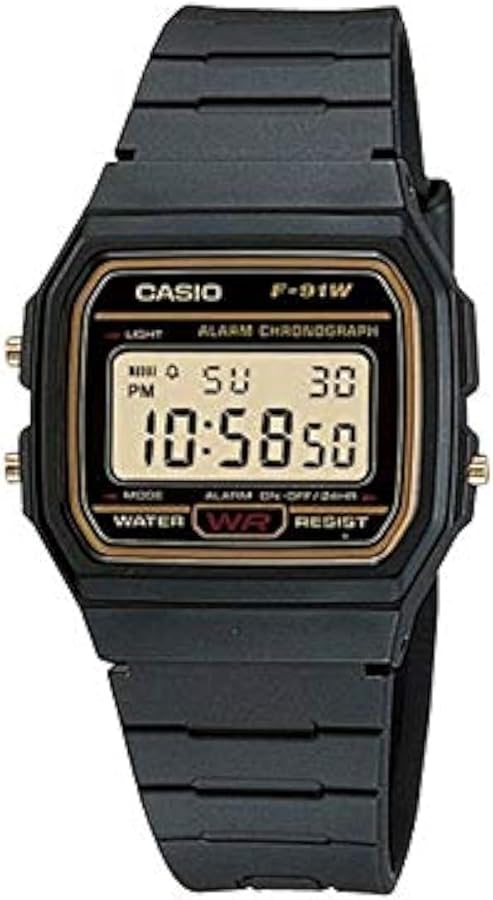 Casio F91WG-9 Men's Retro Black Band Gold Face Alarm Chronograph Digital Watch