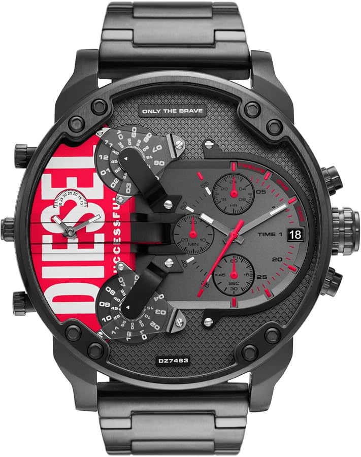 Diesel Men's 57mm Mr. Daddy 2.0 Quartz Stainless Steel Chronograph Watch, Color: Black/Red (Model: DZ7463)