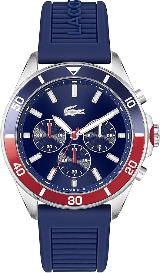 Lacoste Tiebreaker Men's Quartz Chronograph Stainless Steel Case With Blue Silicone Strap (Model: 2011154)