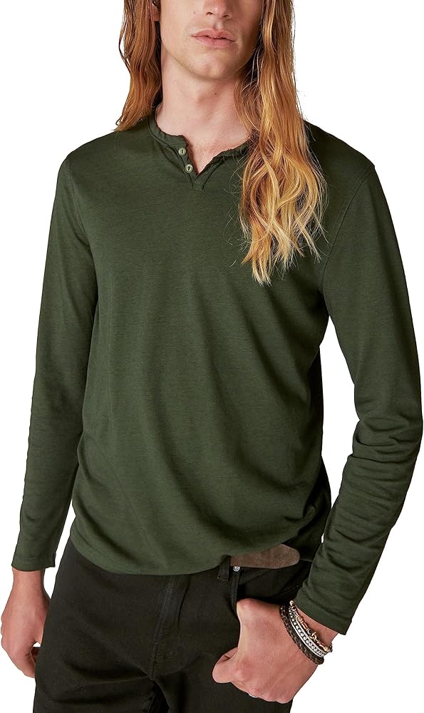 Lucky Brand Men's Venice Burnout Long Sleeve Notch Neck