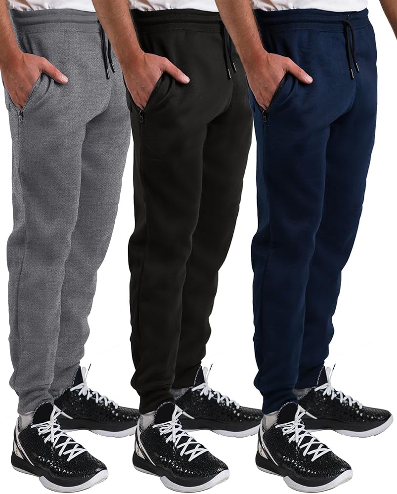 Sweatpants for Men 3 Pack Joggers - Men's Athletic Sweatpants with Pockets & Zipper