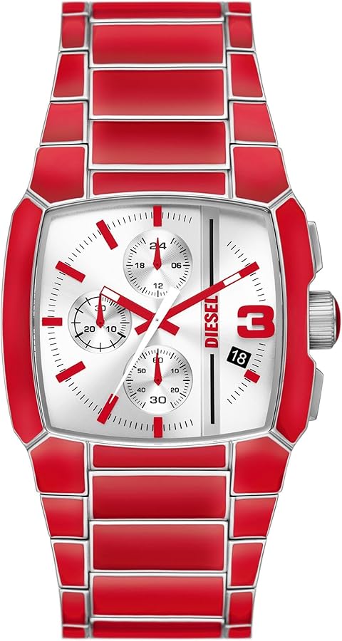 Diesel Men's 40mm Cliffhanger Quartz Stainless Steel Chronograph Watch, Color: Red (Model: DZ4637)