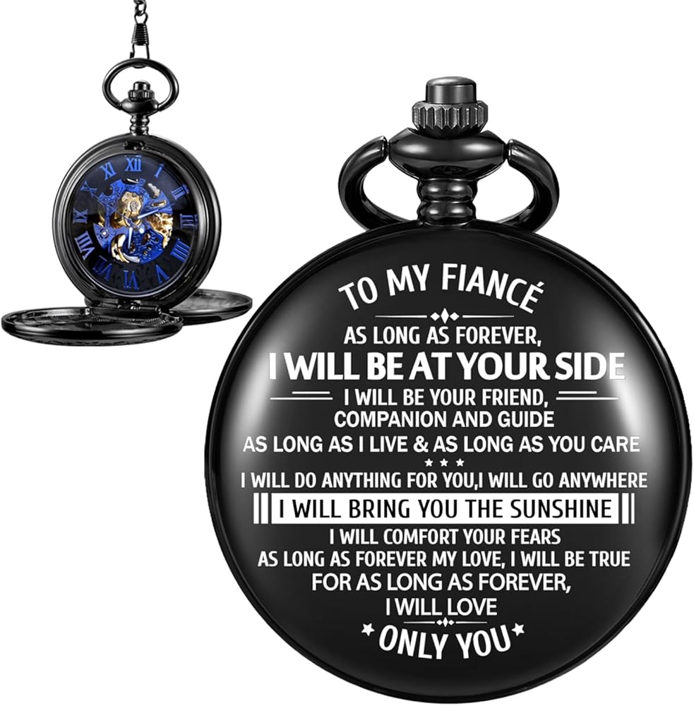 Engraved to My Fiance/to My Boyfriend/to My Husband/My Men Mechanical Pocket Watch for Fiance Customized Personalized Mechanical Pocket Watches with Leather Box for Men