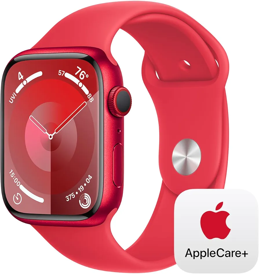 Apple Watch Series 9 [GPS + Cellular 45mm] Smartwatch with (Product) RED Aluminum Case with (Product) RED Sport Band M/L with AppleCare+ (2 Years)