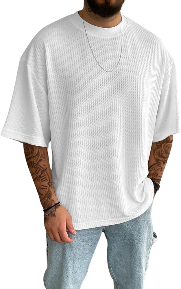 Verdusa Men's Drop Shoulder Oversized T Shirts Casual Half Sleeve Loose Tee Top