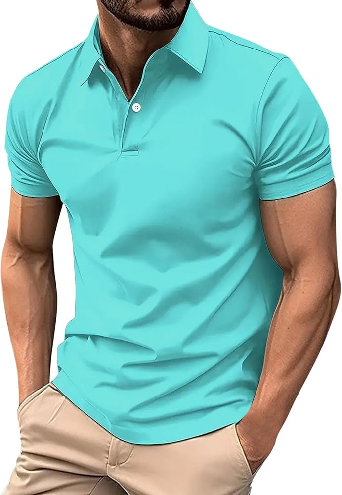 Men's Casual Collared Shirts Performance Polo Shirts Tactical Moisture Wicking Soft Strechy Dry Short Sleeve Shirts