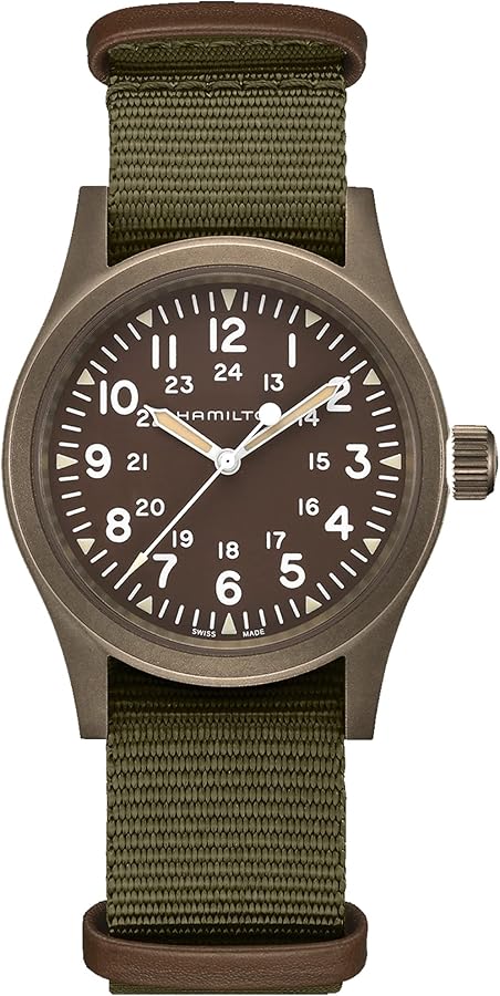 Hamilton Watch Khaki Field Mechanical | Swiss Made | 38mm Stainless Steel Case | Green Dial Analog Watch | Green Textile NATO Strap (Model: H69449961)