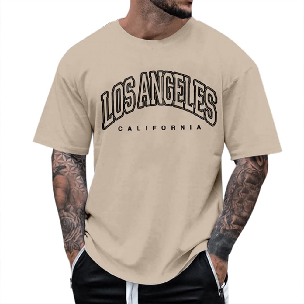 Los Angeles California Tshirts Shirts for Men with Letter Print Crew Neck Mens Tshirts Summer Short Sleeve Tops Graphic Tee