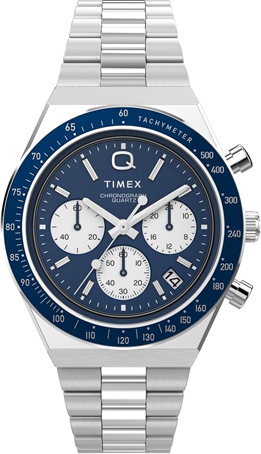 Timex Men's Q Chronograph 40mm Watch - Black Strap Black Dial Stainless Steel Case