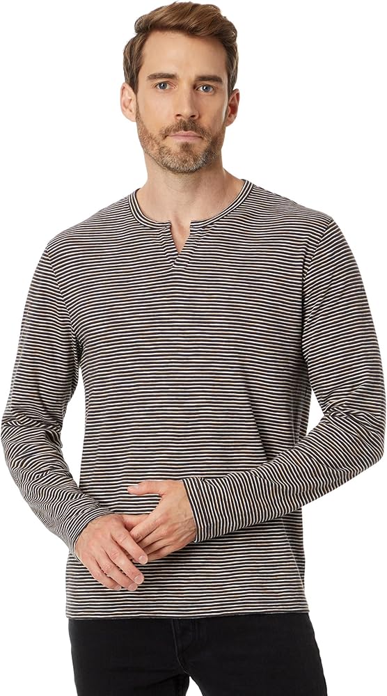 Vince Men's Slub Stripe Split Neck L/S