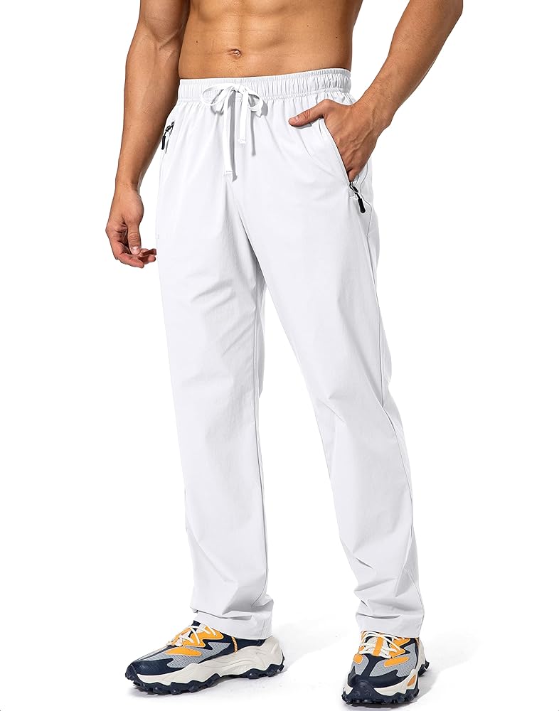 Pudolla Men's Workout Athletic Pants Elastic Waist Jogging Running Pants for Men with Zipper Pockets