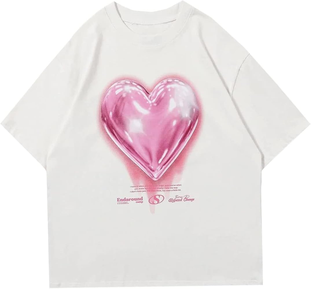 Vamtac Oversized Graphic Tees Vintage Love Balloon Printed Casual Streetwear Tops Summer Cotton T Shirts Y2k Unisex