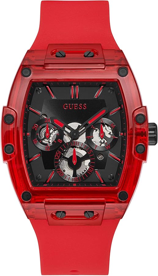 GUESS Men's Polycarbonate Quartz Watch with Silicone Strap, Red, 24 (Model: GW0203G5)