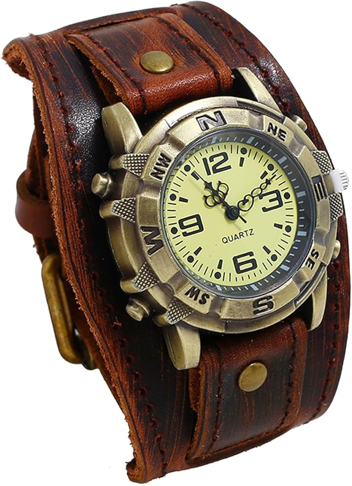 Avaner Vintage Leather Watches, Retro Punk Cuff Watch, Wide Band Quartz Watches for Men and Women