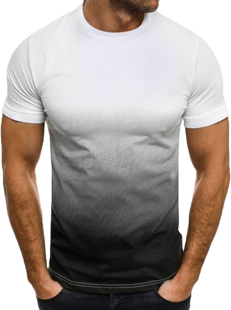 Men's Slim Fit T-Shirt Gradient Tie Dye Short Sleeve T-Shirts Casual Crewneck Ombre Tee Summer Muscle Workout Tops