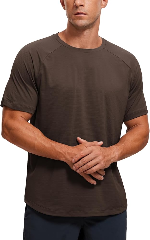 CRZ YOGA Mens Lightweight Athletic T-Shirts Moisture Wicking Running Workout Shirt Short Sleeve Gym Tops